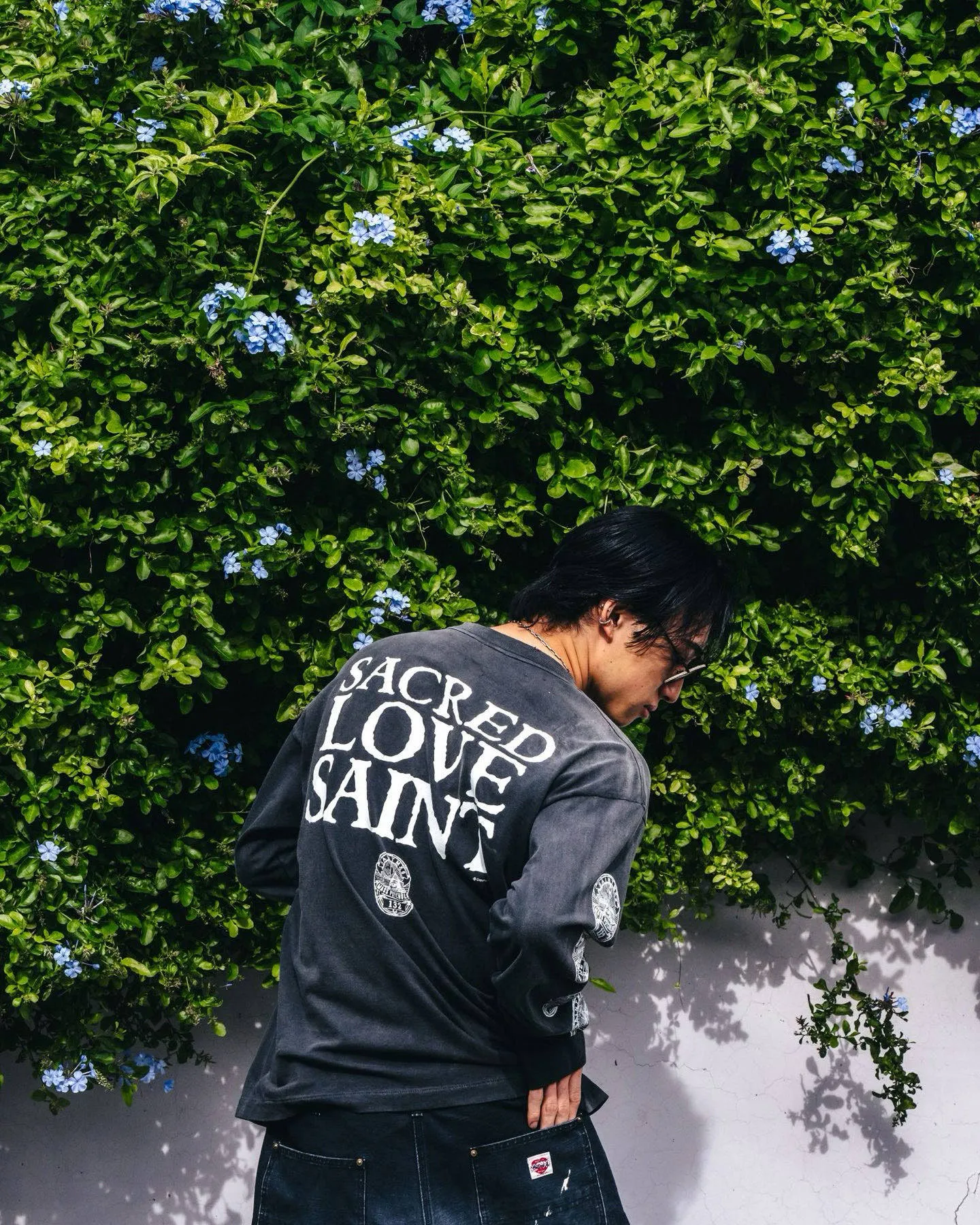 SAINT Mxxxxxx LOVE SAINT LS TEE/BLK LOVE SAINT Big Jesus washed and distressed long sleeves, washed black S-XL, cylindrical cloth Assute dyeing, heavy washing and water fading, pure hand-splashed ink holes, simulated natural fading and old effects, correct version, correct main mark/washed mark/angel anti-counterfeiting label, OEM by domestic top printing factory, top purchasing agent level